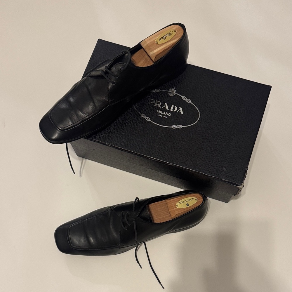 Prada Black Leather Oxfords for Men